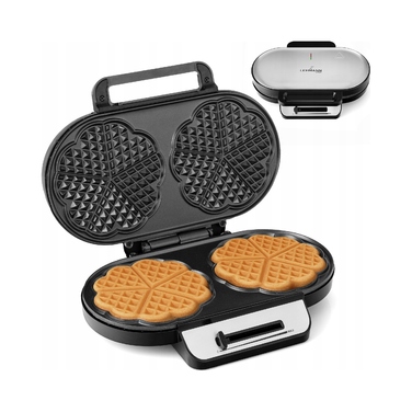 Вафельниця Lehmann для 2 великих вафель-сердечок, 1200 Вт, срібляста