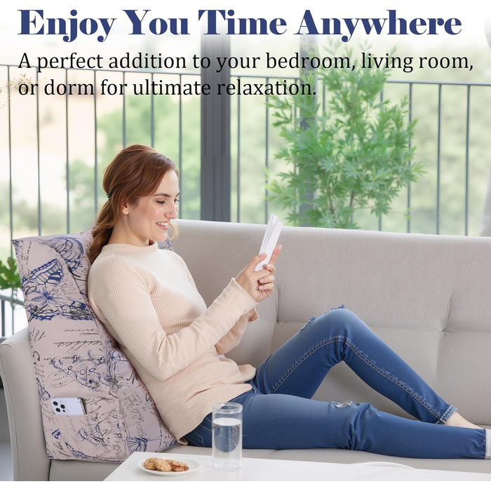 Вигнуте подушко-сидіння для ліжка, спинка для голови, клиновий ортопедичний підгузок, підставка для спини для сидіння в ліжку або на дивані, знімний чохол, блакитний з метеликами, 60 см