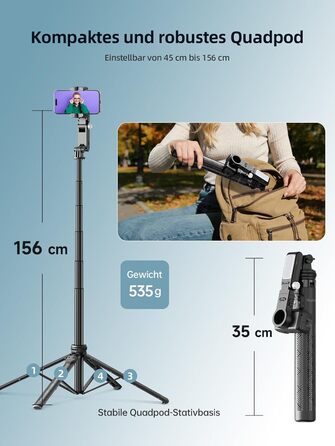 Штатив для смартфона Rollei з автоматичним відстеженням обличчя та стабілізацією відео 360° | Gimbal для TikTok Live Streaming