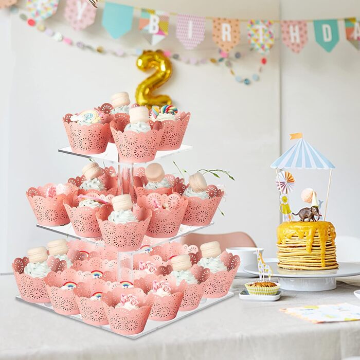 Підставка для тортів на 4 яруси, велика кругла з акрилу 30,5 см, прозора, для вечірки, дня народження, дитячого свята