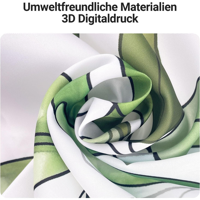 Штора для душу 200x200 см, зелені листки, антигрибкова, текстильна, водовідштовхувальна, поліестер, з кільцями (1 шт)