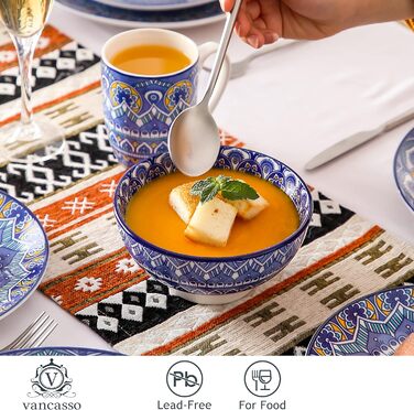 Набір посуду Vancasso MANDALA 16 предметів, кераміка, ручна робота, блакитний, для 4 осіб