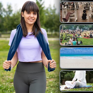 Рушник з мікрофібри Legendwerk® 160x80 см – швидковисихаючий, компактний, для подорожей, фітнесу, міста та відпочинку на природі – легкий, стильний, з сумкою та петлею для підвішування, 1 шт. (Дарк Блю)