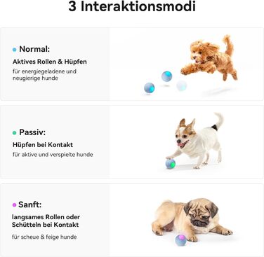 Interactive Dog Toy Ball, Wicked Ball Dog, Self-Moving Dog Toy Movable with 3 Interactive Modes, Self-Rolling Ball Dog Interactive with LED Lights, Blue
