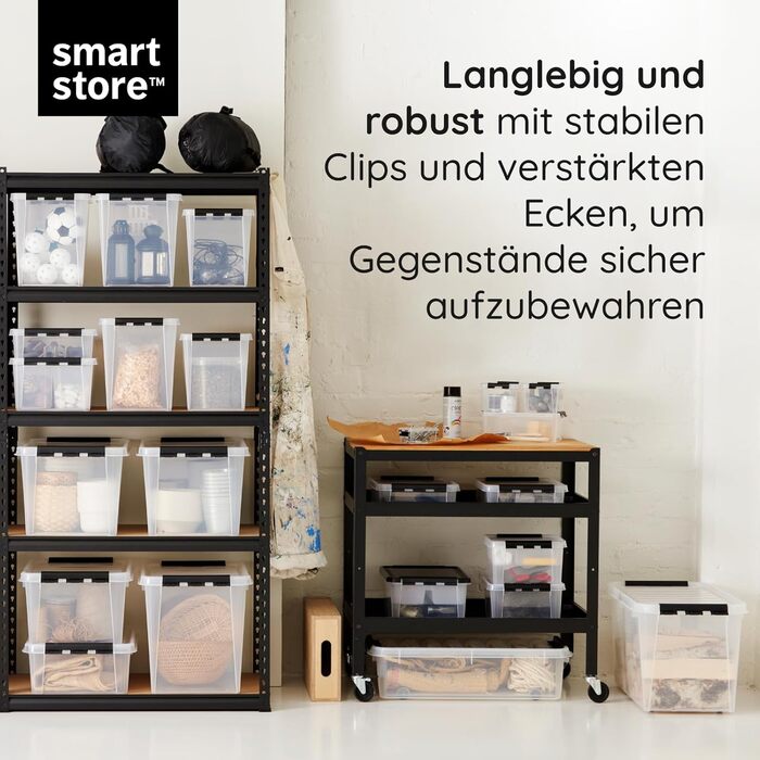 SmartStore Storage Boxes with Lid, Large, 52 L, Transparent, 2-Pack, Reinforced, 10-Year Warranty, Food Safe, with Clip Closure, Stackable, BPA-Free Plastic, 50 x 39 x 41 cm