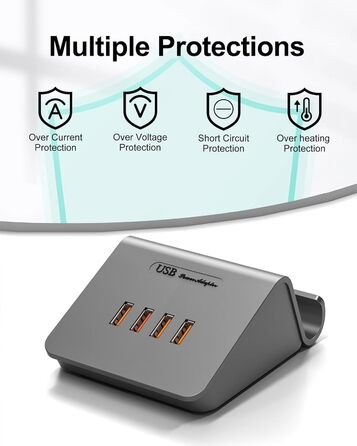 Багатопортова USB зарядка POANES 25W: 4 порти для iPhone, Samsung, LG, Huawei та інших пристроїв (Чорний/Сірий)