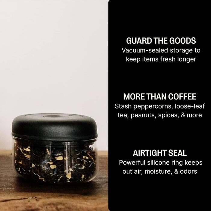 Fellow vacuum storage containers for coffee and food, integrated vacuum pump, airtight seal, 0.4 liters, clean glass