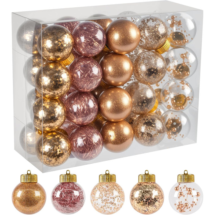 40 шт. прозорих новорічних кулі з кришкою, 6 см, 5 дизайнів всередині, пластикові кулі для ялинки, вікна, декор інтер'єру та екстер'єру (Рожевий)