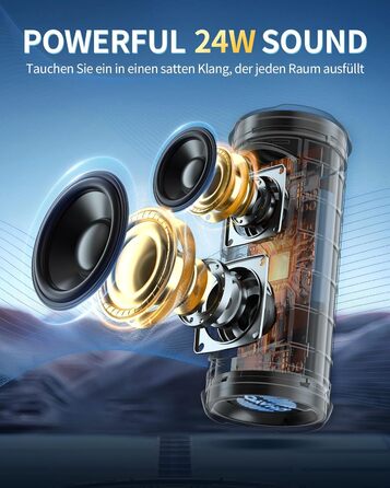 Портативна Bluetooth колонка OHAYO 24W з RGB підсвіткою, Bass Boost, 30 годин роботи, IPX7, підтримкою дзвінків та водонепроникністю для відпочинку на природі, вечірок, пляжу, саду (чорна)