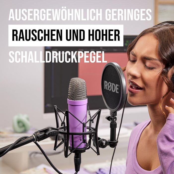 Мікрофон RØDE NT1 Signature Series Violett: конденсаторний, з поп-фільтром та XLR-кабелем для запису вокалу, музики, стрімінгу та подкастів