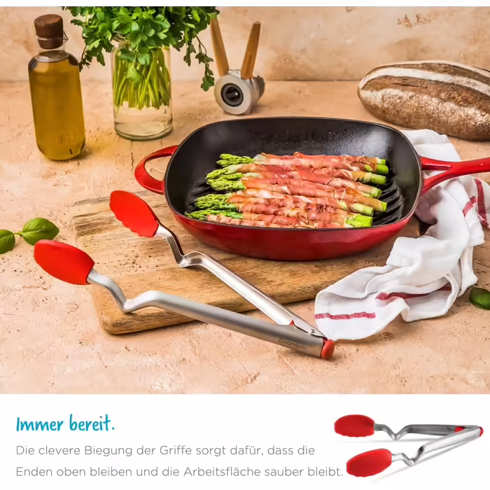 Dreamfarm CLONGS Kitchen Tongs - Stainless Steel and Silicone | 23 cm | Tongs for the Kitchen with Closure | For Resting and Placing on Surfaces or in the Pan | Dishwasher Safe | Heat Resistant up to 260°C