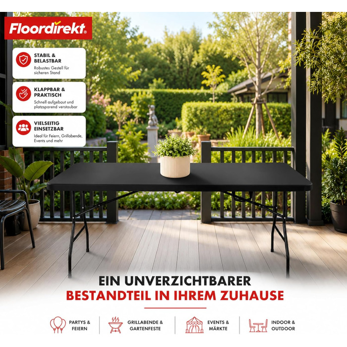Складний буфетний стіл Floordirekt Kyoto 180x73 см пластиковий для саду, тераси, балкону, кемпінгу на 6 осіб