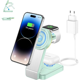 3-в-1 Станція Бездротової Зарядки з Індукцією для iPhone, Apple Watch та AirPods (Білий/Зелений)