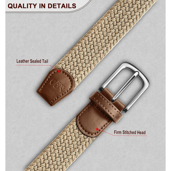 Плетені ремені KEMISANT 2 шт. для чоловіків та жінок, еластичні, тканинні, 35 мм, регульовані (бежевий/темно-сірий)