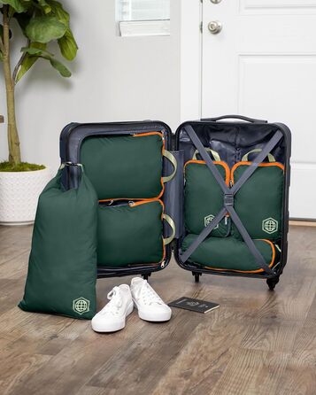 Набір кубиків для пакування TRIPPED Travel Gear: Органайзери для багажу з подвійним замком, компресія, білий, зелений (зелений/помаранчевий, 6 шт.)