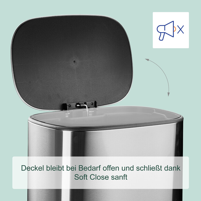 Relaxdays 50-Liter Stainless Steel Kitchen Trash Can
