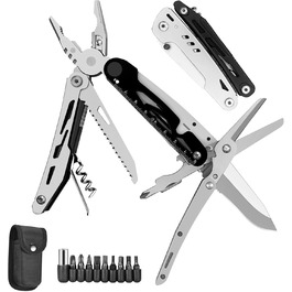 Мультитул HONZIN 12-в-1 з нержавіючої сталі, мультиінструмент з ножицями та набором біт, для кемпінгу та активного відпочинку