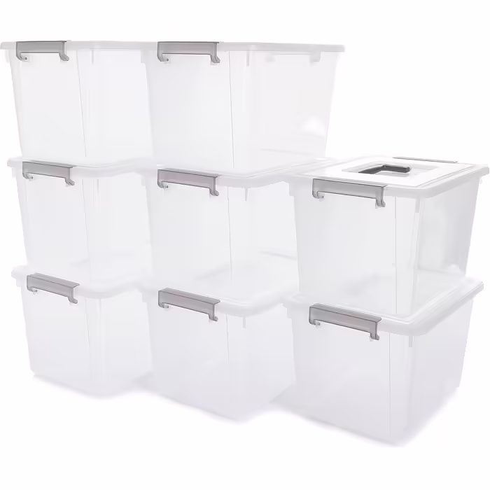 Citylife 6-Piece Storage Box Set, 5L with Lid and Closure Clips, Handle, Stackable, Transparent Box, for Living Room, Bedroom, Garage, 21.4 * 14.5 * 15.5cm (5l/8-piece)