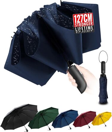 Чоловічий складаний парасолька від дощу Conlun Kompakter, стійкий до вітру, 127 см, чорно-синій