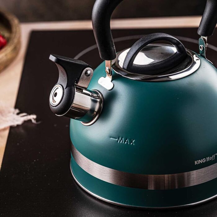 Чайник Kinghoff 1.8L з нержавіючої сталі, Induktion, з свистком, матовий зелений, KH-1855