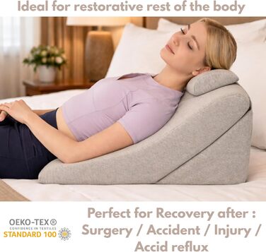 Подушка для спини Lesekissen з регульованою підголовником, з піною з пам'яті, знімний чохол, дихаюча та неслизька, з ручкою - трикутна для спини, шиї та ніг - 60 x 50 x 30 см