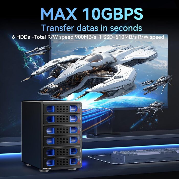 Корпус для жорстких дисків 10Gbps з алюмінію Dual Bay з вентилятором для 2.5/3.5 SATA HDD/SSD з USB A/C 3.2, підтримка Hot Swappable, Daisy Chain, без інструментів, DAS (НЕ RAID/NAS)