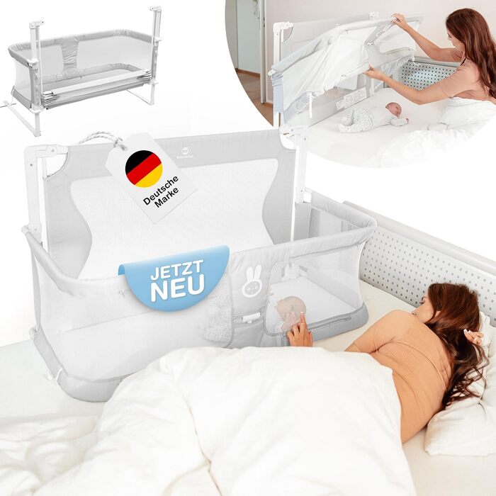 BabybeFun Bedside Crib Baby [Breastfeeding in your own parents' bed] Crib for Box Spring bed and regular bed with rollover protection [Extra Safe] Bed Rail Guard | Kids Bed Alternative 1