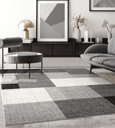 Килим Pearl Moderner Dichter Kurzflor для вітальні та спальні, короткий ворс, геометричний дизайн, картатий, сірий, 80 x 140 см