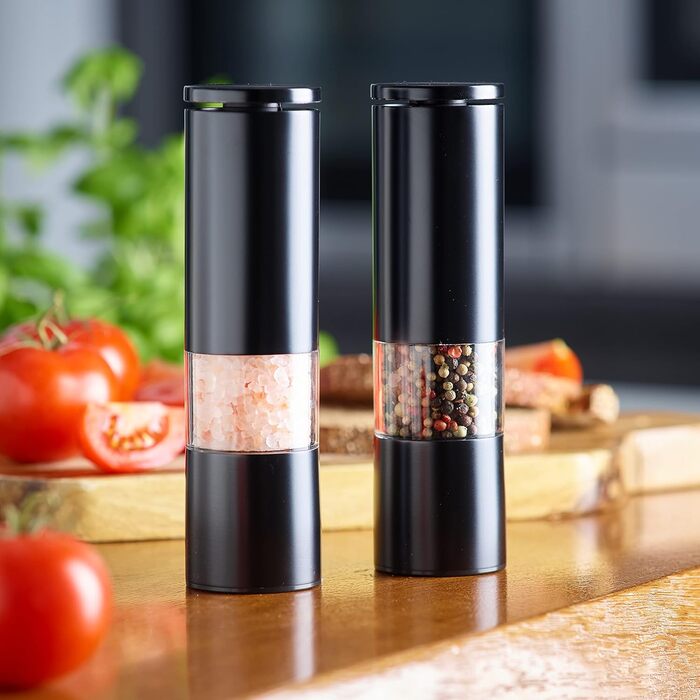 Набір для перцю та солі Echtwerk: 2 шт., ручна, з керамічним подрібнювачем, нержавіюча сталь, для перцю, солі та чилі (Black Edition)