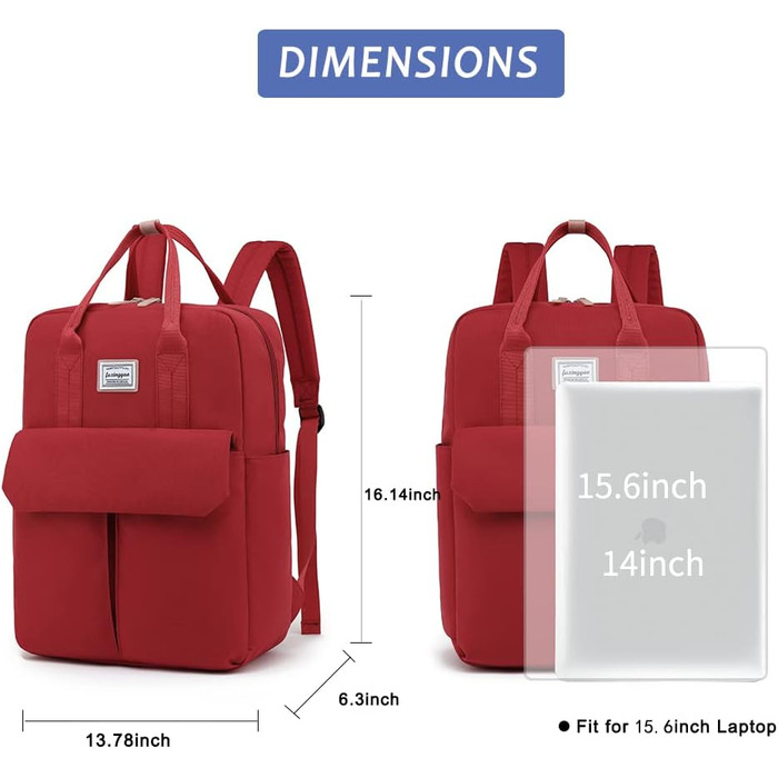 Рюкзак FUXINGYAO для жінок з відділенням для ноутбука 15.6 дюймів, антикрадійний, 23L (Червоний)