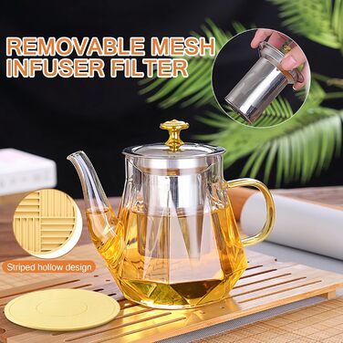 Скляний чайник Teekanne з ситом для листового та розквітлого чаю, 1000 мл, термостійке скло з щіткою для чищення, підходить для плити
