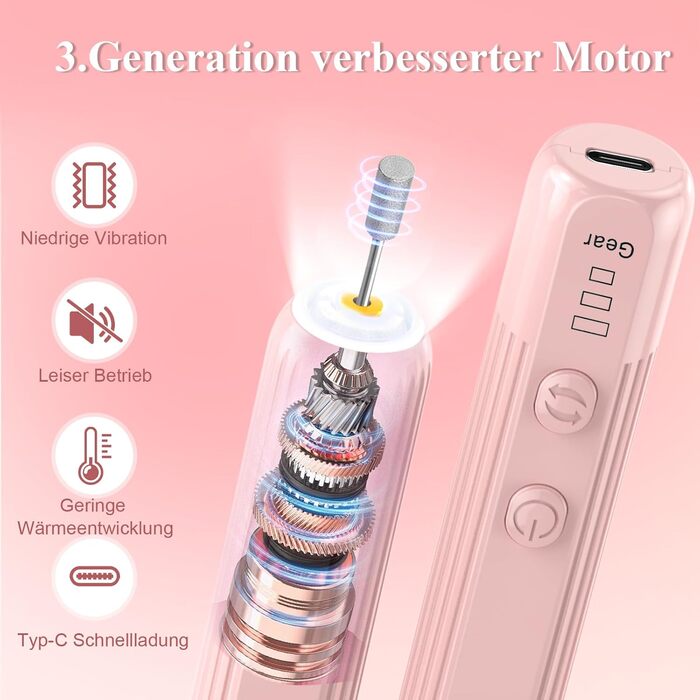 Набір електричного нейл-дриля AOMEES, портативний бездротовий апарат для манікюру з 56 шліфувальними насадками (рожевий)