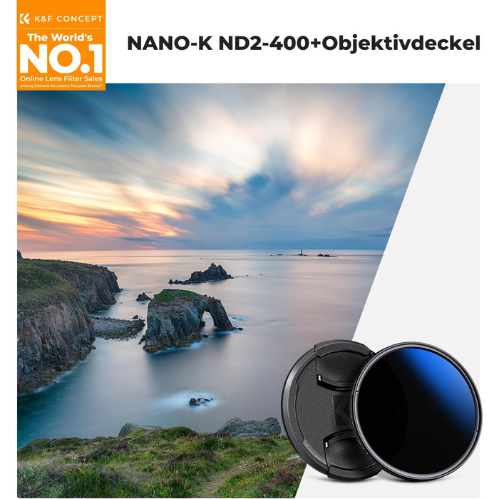 Фільтр ND K&F Concept K-Serie 43mm, змінний, ND2-400 (1-9 ступенів затемнення) з кришкою об'єктива