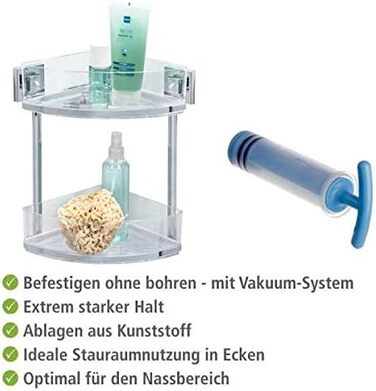 WENKO Vacuum-Loc® Bathroom Corner Shelf Quadro Duo, No Drilling Required, with 2 Shelves, Rust-Proof Stainless Steel Holder with Removable Plastic Tray, Easy-to-Clean Shower Shelf, 28 x 32.5 x 19.5 cm