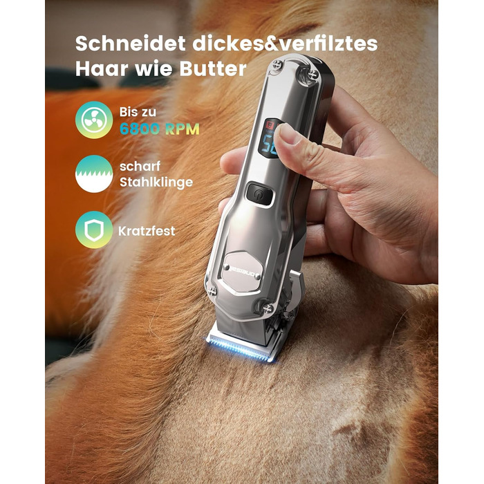 Машинка для стрижки собак Oneisall 4-в-1: стрижка, триммінг, шліфування кігтів. Для собак та котів, тиха, професійна, 4 години роботи від акумулятора
