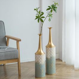 Vintage Black Tall Floor Vase Set of 3 - 68/51/41cm Metal Honeycomb Texture Matte Decorative Vases for Living Room, Dining Room, Bedroom, Hallway, Office