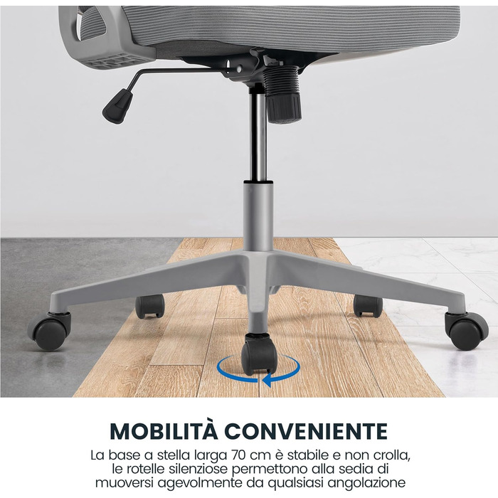 Ергономічне крісло Yaheetech для офісу з підйомними підлокітниками, регульованою підголівником та функцією гойдання, до 136 кг, сіре
