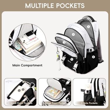 Шкільний рюкзак для підлітка, 36L, для дівчаток 3-9 клас, великий стильний рюкзак для ноутбука 16 дюймів, чорний, підходить для візка