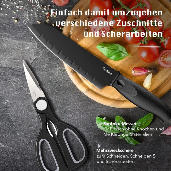 Набір кухонних ножів Messerblock Set, 8 предметів: ножі, ножиці, підставка для ножів. Ідеально для нарізання м'яса та овочів. Прозора підставка.