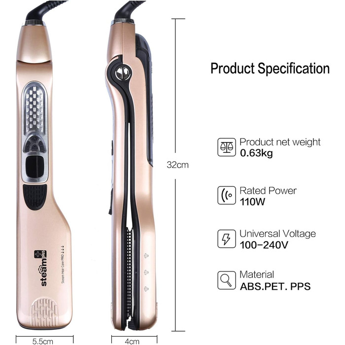 iGutech Випрямляч для волосся з парою, широка пластина, Glätteisen