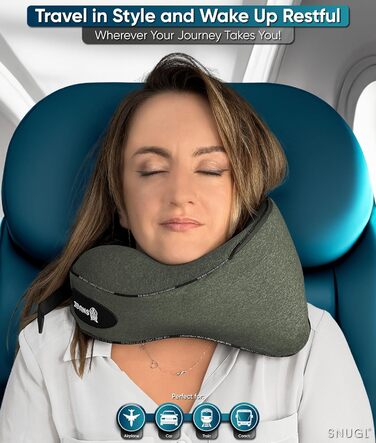 Подушка для шиї SNUGL з піною з пам'яті, миюча та регульована | М'яка подушка для шиї для подорожей на літаку, автомобілі та в дорогу | Подушка-вирязка для шиї, Neck Travel Pillow (дорослий, маленький, світло-зелений)