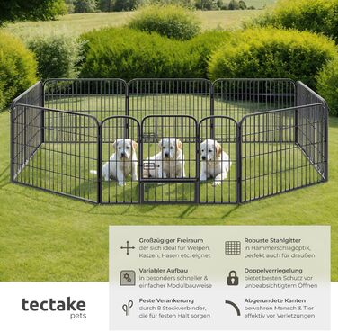 Турнік для цуценят Tectake 60 см, 8 гратуарів, переносний вольєр для тварин, вольєр для собак, котів, кроликів, морських свинок, для дрібних тварин - чорний 402502
