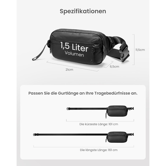 Сумка-слінг Tomtoc 1.5L з RFID захистом, антикрадіжна, для чоловіків та жінок, чорна