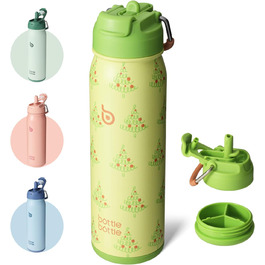BOTTLE BOTTLE Stainless Steel Water Bottle 24oz (709ml) with Straw Handle and Pill Compartment for Outdoor, School, Insulated Sports Bottle (Tree)