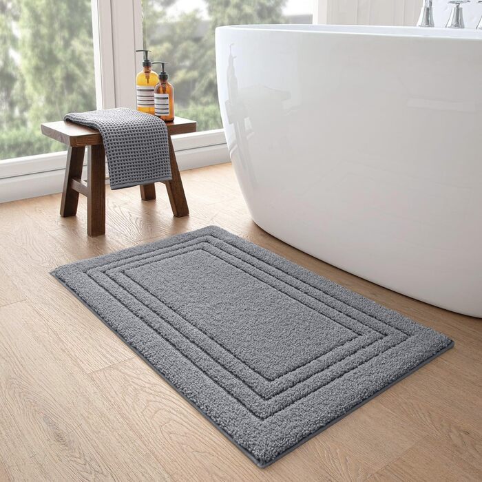 Килимок для ванної кімнати DEXI: м'який, неслизький, пральний, 60 x 110 см, білий/темно-сірий