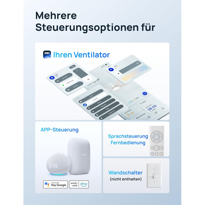 Дрео Смарт стельовий вентилятор з підсвічуванням, 132 см, 12 швидкостей, 3 режими, регульоване LED-підсвічування, тихий DC-двигун, 12H таймер, керування пульт/APP/Alexa, для дому, білий