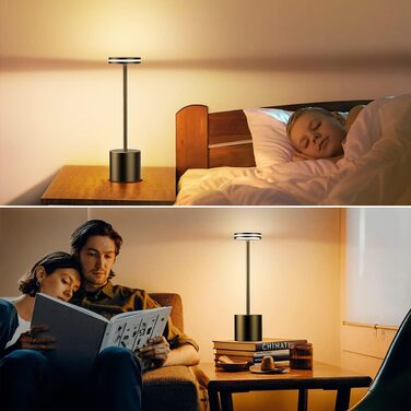 LED настільна лампа Bravzurg бездротова, акумуляторна, 5000mAh, диммування, 3 кольори, USB, для дому та вулиці, чорна