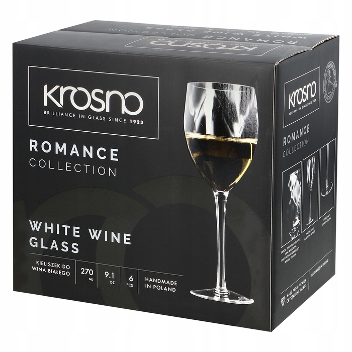 Келихи для білого вина Krosno ROMANCE, прозорі, 270 мл, 6 шт.