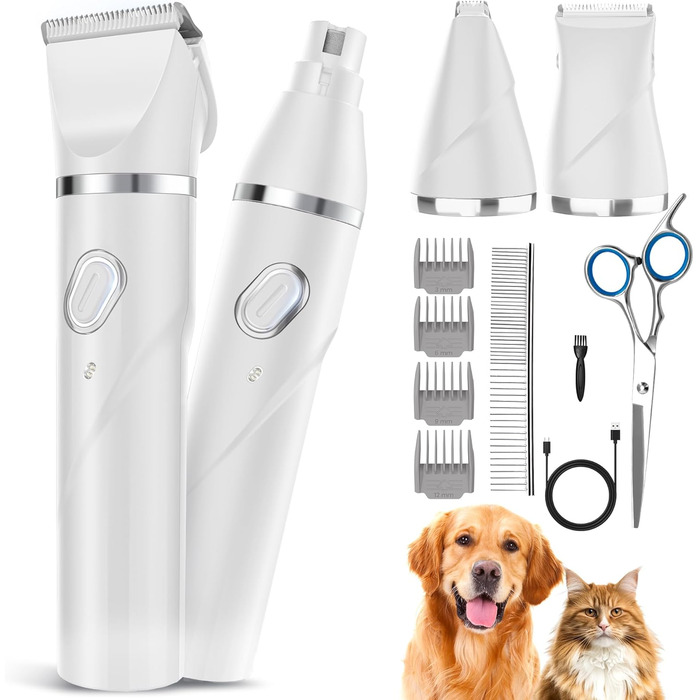 Набір 4 в 1 для стрижки собак: стрижка, триммінг, шліфування кігтів. Підходить для собак та котів. Безшумна модель для грумінгу.