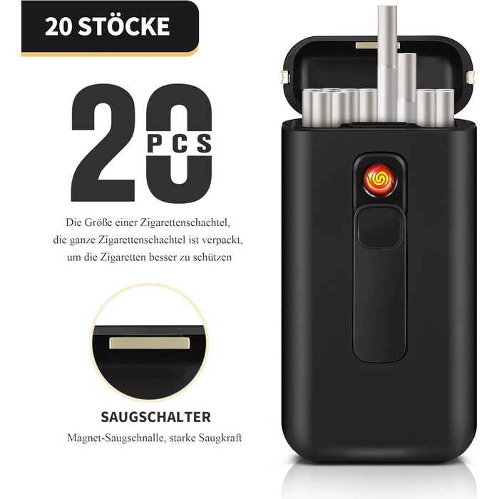 Електронне табакерне аксесуар Lafagiet XL666: кейс для сигарет з запальничкою, LED-дисплей, 18 шт. King Size, подарунок для чоловіків